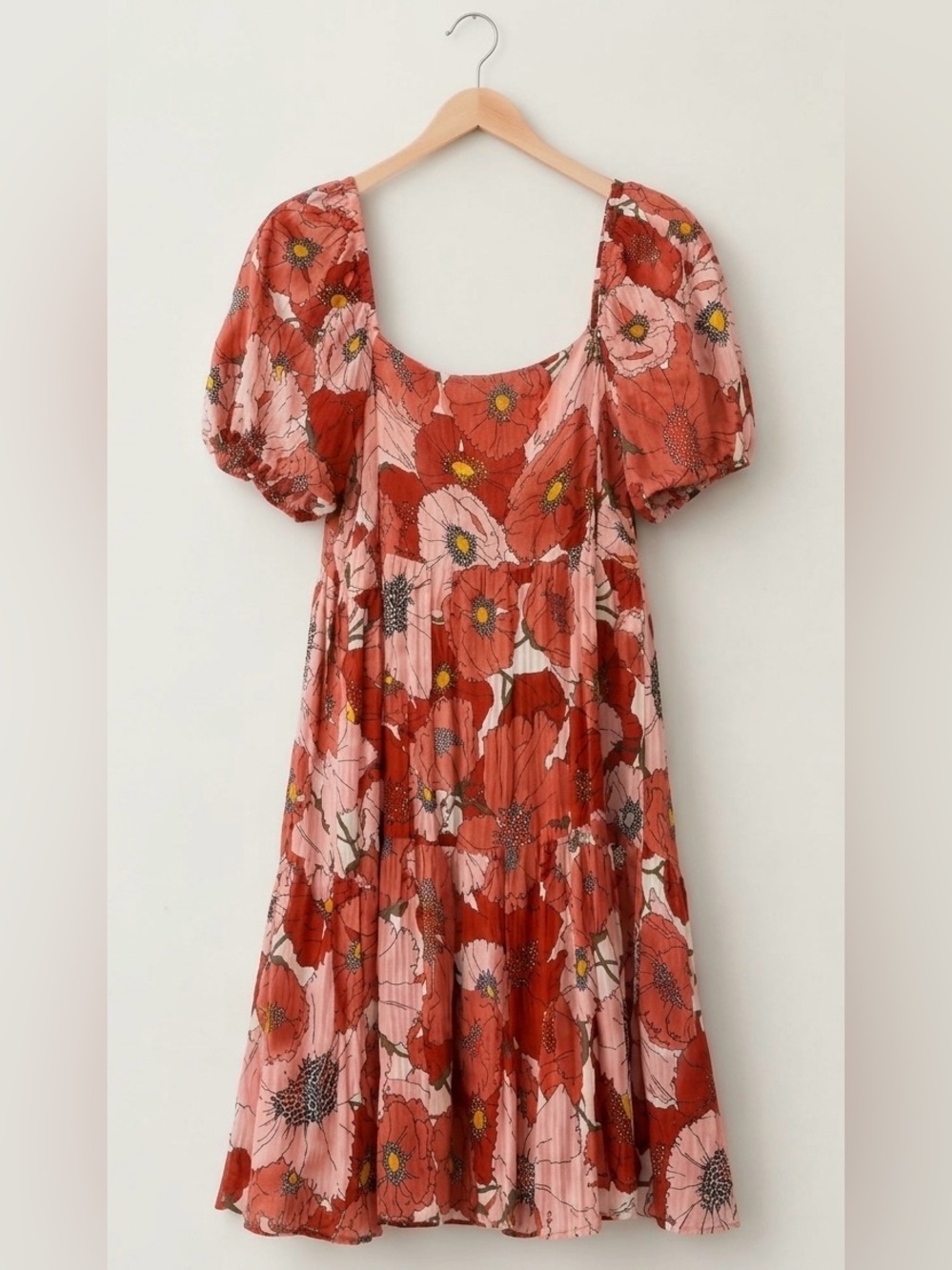 LOFT Floral Poppy Tiered Puff Sleeve Mini Dress - Size 8 Petite